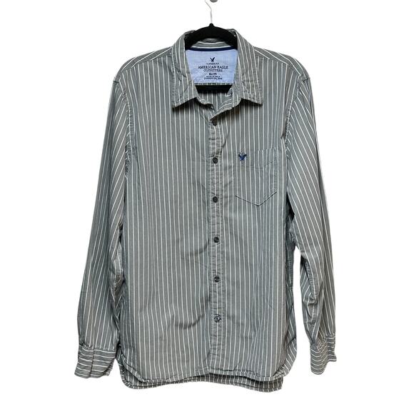 American Eagle Vintage Fit Long Sleeve Stripe Button Up Shirt Gray Men's Size XL - Picture 1 of 8